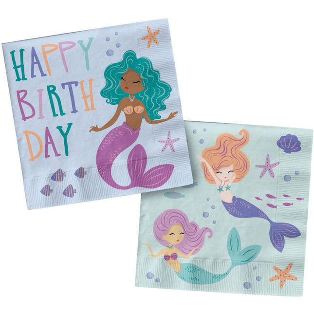 Feestbazaar Zeemeermin Servetten Magic Happy Birthday (20st)