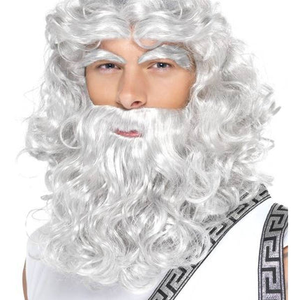 Feestbazaar Zeus pruik met baard en wenkbrauwen