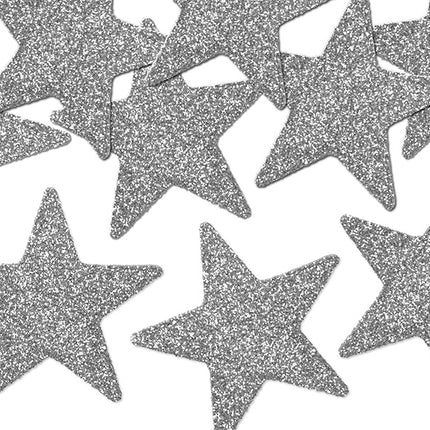 Feestbazaar Zilveren 5cm Sterren Glitter Decoratie (8st)