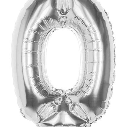 Feestbazaar Zilveren folieballon cijfer '0' 36cm