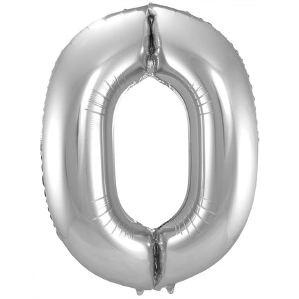 Feestbazaar Zilveren Folieballon Cijfer 0 - 86 cm