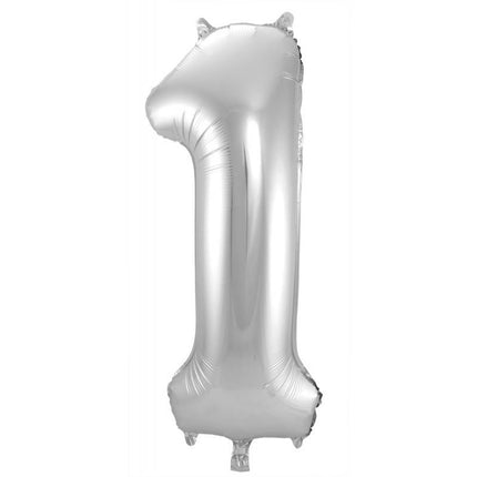 Feestbazaar Zilveren Folieballon Cijfer 1 - 86 cm