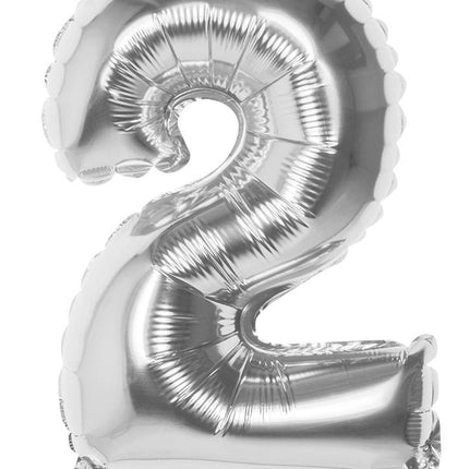 Feestbazaar Zilveren folieballon cijfer '2' 36cm