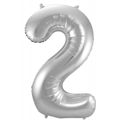 Feestbazaar Zilveren Folieballon Cijfer 2 - 86 cm