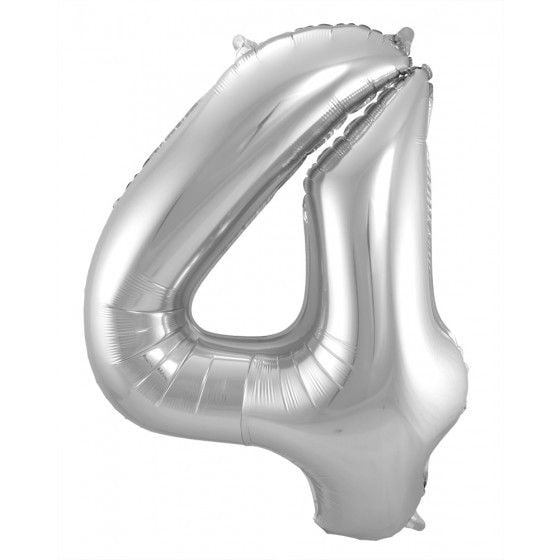 Feestbazaar Zilveren Folieballon Cijfer 4 - 86 cm