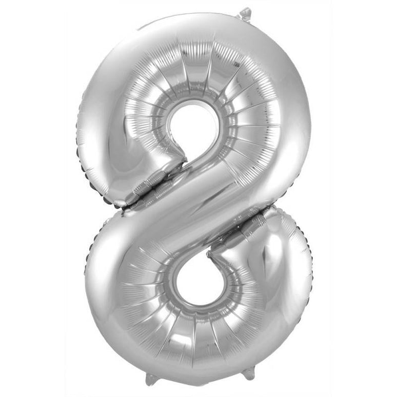 Feestbazaar Zilveren Folieballon Cijfer 8 - 86 cm