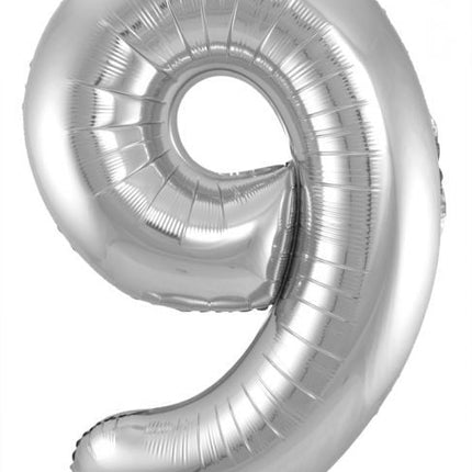 Feestbazaar Zilveren Folieballon Cijfer 9 - 86 cm