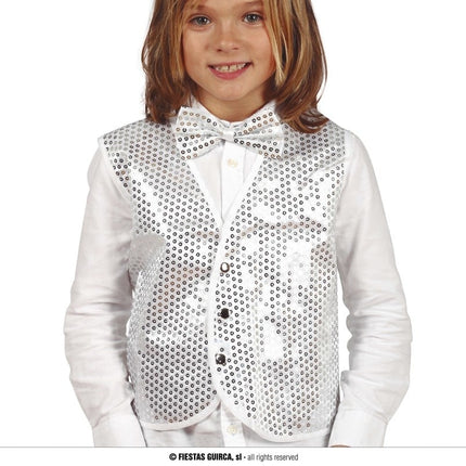 Feestbazaar Zilveren Pailletten Gilet Kind