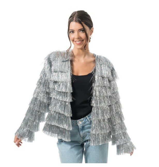 Feestbazaar Zilveren Tinsel Festival Jas Dames