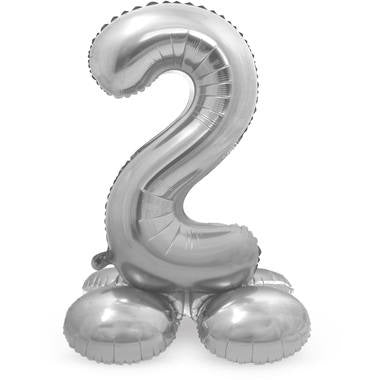 Feestbazaar Zilverkleurig Folieballon Cijfer 2  Op Standaard (72 cm)