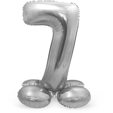 Feestbazaar Zilverkleurig Folieballon Cijfer 7 Op Standaard (72 cm)