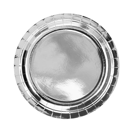 Feestbazaar Zilverkleurige Metallic Borden 23cm - 6 stuks