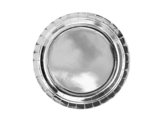 Feestbazaar Zilverkleurige Metallic Borden 23cm - 6 stuks