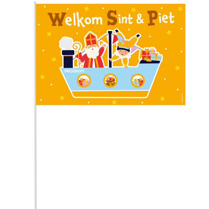Feestbazaar Zwaaivlaggetje Welkom Sint & Piet Cartoon Vigo