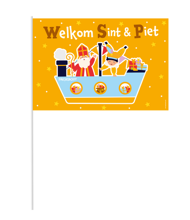Feestbazaar Zwaaivlaggetje Welkom Sint & Piet Cartoon Vigo
