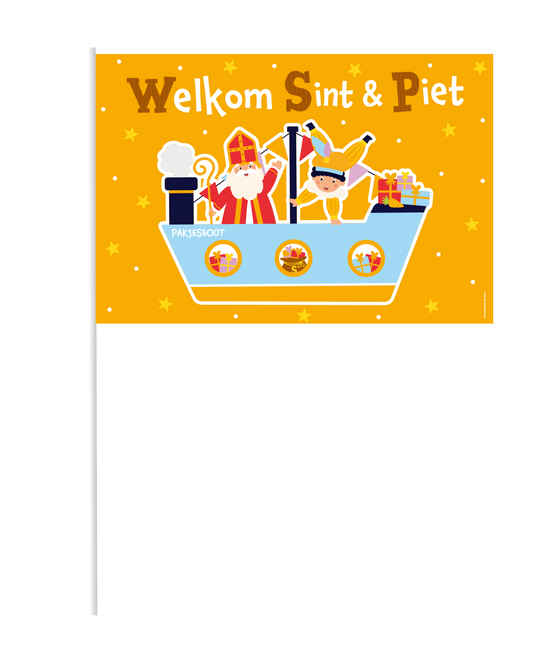 Feestbazaar Zwaaivlaggetje Welkom Sint & Piet Cartoon Vigo