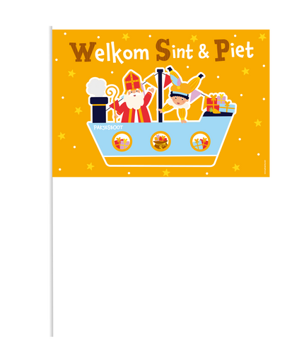 Feestbazaar Zwaaivlaggetje Welkom Sint & Piet Cartoon Vigo