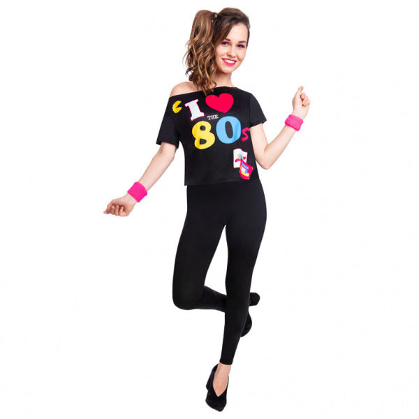 Feestbazaar Zwart 80's T-shirt Dames