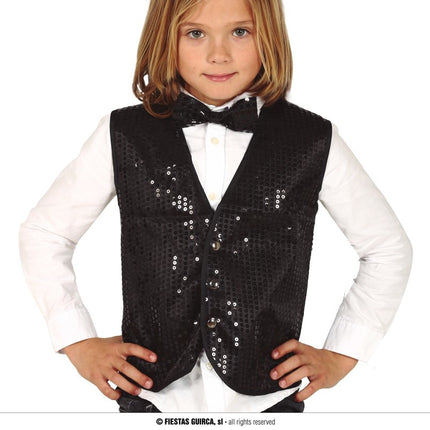 Feestbazaar Zwart Gilet Pailletten Kind