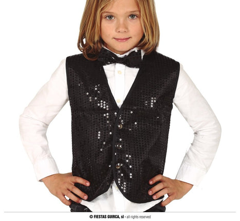 Feestbazaar Zwart Gilet Pailletten Kind
