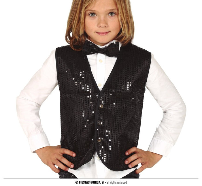 Feestbazaar Zwart Gilet Pailletten Kind