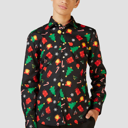 Feestbazaar Zwart Kerst Overhemd Kerstfiguren Tiener Opposuits