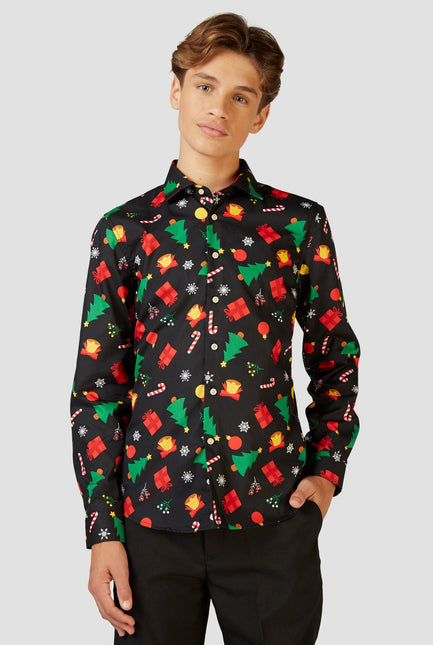 Feestbazaar Zwart Kerst Overhemd Kerstfiguren Tiener Opposuits