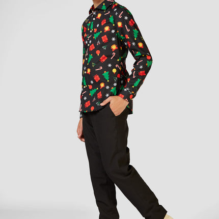 Feestbazaar Zwart Kerst Overhemd Kerstfiguren Tiener Opposuits