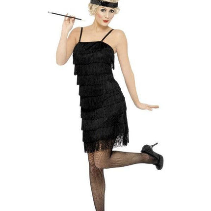 Feestbazaar Zwarte Fringe flapper verkleedkleding elite