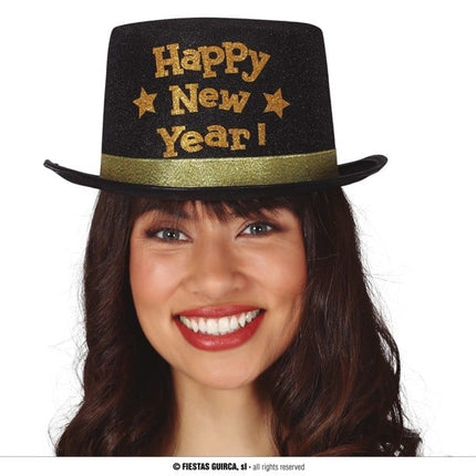 Feestbazaar Zwarte Hoge Hoed 'Happy New Year'