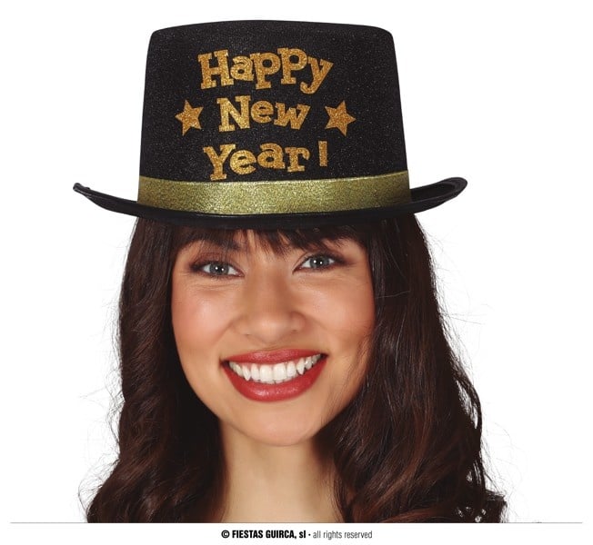 Feestbazaar Zwarte Hoge Hoed 'Happy New Year'