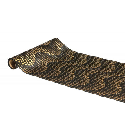 Feestbazaar Zwarte Tafelloper Gold Metal Waves (300x28cm)
