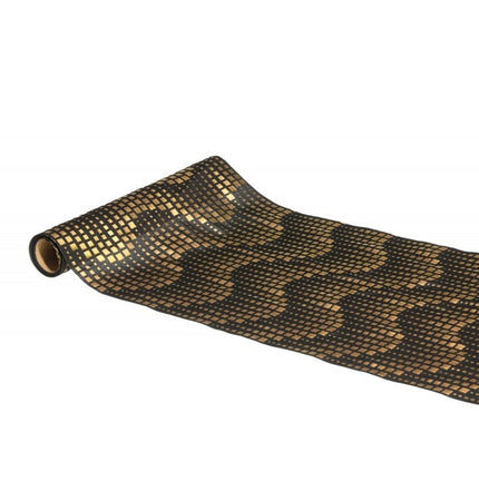 Feestbazaar Zwarte Tafelloper Gold Metal Waves (300x28cm)