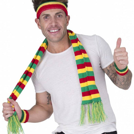 Feestbazaar Zweetband set Carnaval rood/geel/groen