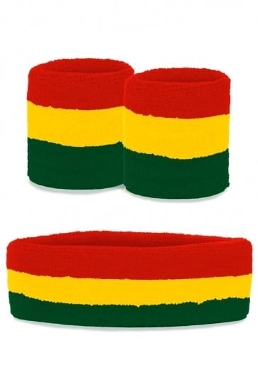 Feestbazaar Zweetband set Carnaval rood/geel/groen
